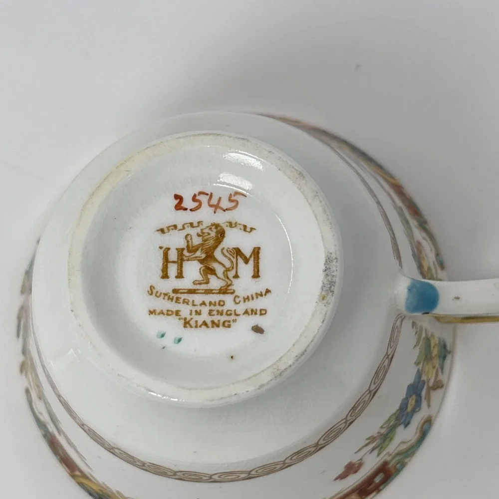 Hudson & Middleton Sutherland China Kiang Tea Cup Saucer Set Floral Gold Gilt‎